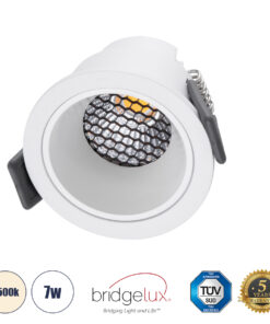 GLOBOSTAR® PLUTO-S 60248 Χωνευτό Downlight Σποτ με Honeycomb Anti Glare Reflector LED 7W 910lm 38° AC 220-240V IP20 Φυσικό Λευκό 4500K - Bridgelux COB Chip & TÜV SÜD Driver - Λευκό Ματ - Μ6.4 x Π6.4 x Υ4.9cm / Q5.5cm - 5 Χρόνια Εγγύηση
