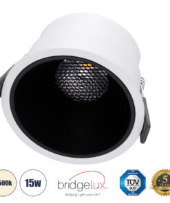 GLOBOSTAR® PLUTO-B 60258 Χωνευτό Downlight Σποτ με Honeycomb Anti Glare Reflector LED 15W 1950lm 38° AC 220-240V IP20 Φυσικό Λευκό 4500K - Bridgelux COB Chip & TÜV SÜD Driver - Λευκό & Μαύρο Ματ - Μ10.4 x Π10.4 x Υ6.5cm / Q9.5cm - 5 Χρόνια Εγγύηση