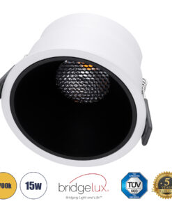 GLOBOSTAR® PLUTO-B 60259 Χωνευτό Downlight Σποτ με Honeycomb Anti Glare Reflector LED 15W 1875lm 38° AC 220-240V IP20 Θερμό Λευκό 2700K - Bridgelux COB Chip & TÜV SÜD Driver - Λευκό & Μαύρο Ματ - Μ10.4 x Π10.4 x Υ6.5cm / Q9.5cm - 5 Χρόνια Εγγύηση