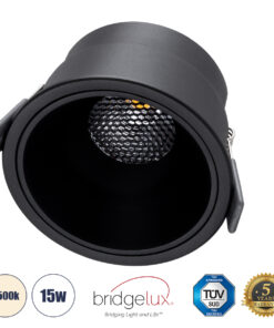 GLOBOSTAR® PLUTO-B 60262 Χωνευτό Downlight Σποτ με Honeycomb Anti Glare Reflector LED 15W 1950lm 38° AC 220-240V IP20 Φυσικό Λευκό 4500K - Bridgelux COB Chip & TÜV SÜD Driver - Μαύρο Ματ - Μ10.4 x Π10.4 x Υ6.5cm / Q9.5cm - 5 Χρόνια Εγγύηση