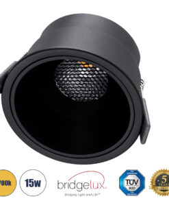 GLOBOSTAR® PLUTO-B 60263 Χωνευτό Downlight Σποτ με Honeycomb Anti Glare Reflector LED 15W 1875lm 38° AC 220-240V IP20 Θερμό Λευκό 2700K - Bridgelux COB Chip & TÜV SÜD Driver - Μαύρο Ματ - Μ10.4 x Π10.4 x Υ6.5cm / Q9.5cm - 5 Χρόνια Εγγύηση