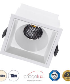 GLOBOSTAR® PLUTO-B 60278 Χωνευτό Downlight Σποτ με Honeycomb Anti Glare Reflector LED 15W 1950lm 38° AC 220-240V IP20 Φυσικό Λευκό 4500K - Bridgelux COB Chip & TÜV SÜD Driver - Λευκό Ματ - Μ10.4 x Π10.4 x Υ6.5cm / Q9.5 x 9.5cm - 5 Χρόνια Εγγύηση