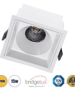 GLOBOSTAR® PLUTO-B 60279 Χωνευτό Downlight Σποτ με Honeycomb Anti Glare Reflector LED 15W 1875lm 38° AC 220-240V IP20 Θερμό Λευκό 2700K - Bridgelux COB Chip & TÜV SÜD Driver - Λευκό Ματ - Μ10.4 x Π10.4 x Υ6.5cm / Q9.5 x 9.5cm - 5 Χρόνια Εγγύηση