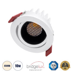 GLOBOSTAR® LEO-R 60282 Χωνευτό Κινούμενο Downlight Σποτ με Honeycomb Anti Glare Reflector LED 10W 1300lm 38° AC 220-240V IP20 Φυσικό Λευκό 4500K - Bridgelux COB Chip & TÜV SÜD Driver - Λευκό & Μαύρο Ματ - Μ8.5 x Π8.5 x Υ6.6cm / Q7.5cm - 5 Χρόνια Εγγύηση
