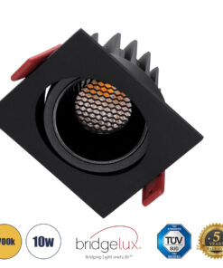 GLOBOSTAR® LEO-SQ 60293 Χωνευτό Κινούμενο Downlight Σποτ με Honeycomb Anti Glare Reflector LED 10W 1250lm 38° AC 220-240V IP20 Θερμό Λευκό 2700K - Bridgelux COB Chip & TÜV SÜD Driver - Μαύρο Ματ - Μ8.5 x Π8.5 x Υ6.6cm / Q7.5 x 7.5cm - 5 Χρόνια Εγγύηση