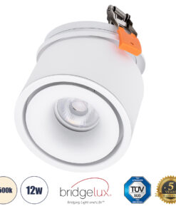 GLOBOSTAR® OMEGA-R 60294 Χωνευτό Κινούμενο Downlight Σποτ LED 12W 1560lm 36° AC 220-240V IP20 Φυσικό Λευκό 4500K - Bridgelux COB Chip & TÜV SÜD Driver - Λευκό Ματ - Μ10 x Π10 x Υ8.2cm / Q9cm - 5 Χρόνια Εγγύηση
