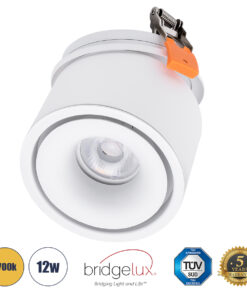 GLOBOSTAR® OMEGA-R 60295 Χωνευτό Κινούμενο Downlight Σποτ LED 12W 1500lm 36° AC 220-240V IP20 Θερμό Λευκό 2700K - Bridgelux COB Chip & TÜV SÜD Driver - Λευκό Ματ - Μ10 x Π10 x Υ8.2cm / Q9cm - 5 Χρόνια Εγγύηση
