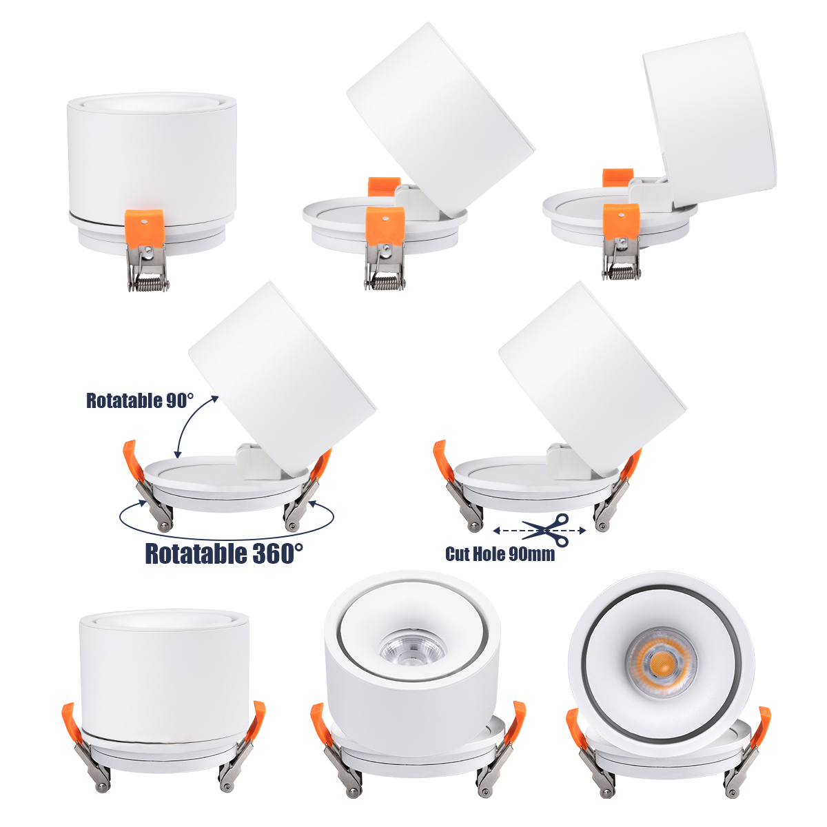 GLOBOSTAR® OMEGA-R 60295 Χωνευτό Κινούμενο Downlight Σποτ LED 12W 1500lm 36° AC 220-240V IP20 Θερμό Λευκό 2700K - Bridgelux COB Chip & TÜV SÜD Driver - Λευκό Ματ - Μ10 x Π10 x Υ8.2cm / Q9cm - 5 Χρόνια Εγγύηση - Image 4