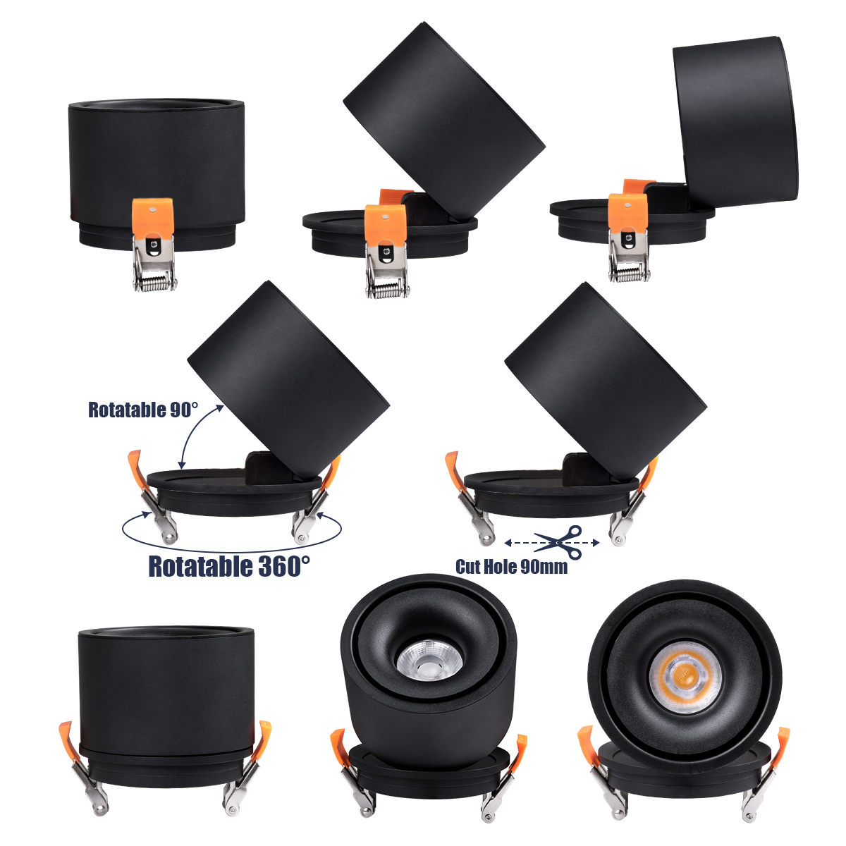 GLOBOSTAR® OMEGA-R 60296 Χωνευτό Κινούμενο Downlight Σποτ LED 12W 1560lm 36° AC 220-240V IP20 Φυσικό Λευκό 4500K - Bridgelux COB Chip & TÜV SÜD Driver - Μαύρο Ματ - Μ10 x Π10 x Υ8.2cm / Q9cm - 5 Χρόνια Εγγύηση - Image 4