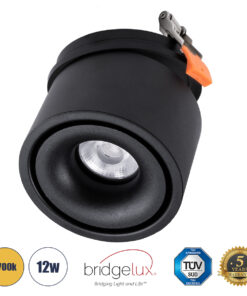 GLOBOSTAR® OMEGA-R 60297 Χωνευτό Κινούμενο Downlight Σποτ LED 12W 1500lm 36° AC 220-240V IP20 Θερμό Λευκό 2700K - Bridgelux COB Chip & TÜV SÜD Driver - Μαύρο Ματ - Μ10 x Π10 x Υ8.2cm / Q9cm - 5 Χρόνια Εγγύηση