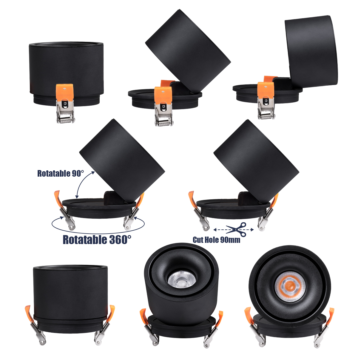 GLOBOSTAR® OMEGA-R 60297 Χωνευτό Κινούμενο Downlight Σποτ LED 12W 1500lm 36° AC 220-240V IP20 Θερμό Λευκό 2700K - Bridgelux COB Chip & TÜV SÜD Driver - Μαύρο Ματ - Μ10 x Π10 x Υ8.2cm / Q9cm - 5 Χρόνια Εγγύηση - Image 4