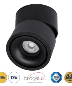 GLOBOSTAR® OMEGA-S 60301 Κινούμενο Downlight Σποτ LED 12W 1500lm 36° AC 220-240V IP20 Θερμό Λευκό 2700K - Bridgelux COB Chip & TÜV SÜD Driver - Μαύρο Ματ - Μ10 x Π10 x Υ10.5cm - 5 Χρόνια Εγγύηση