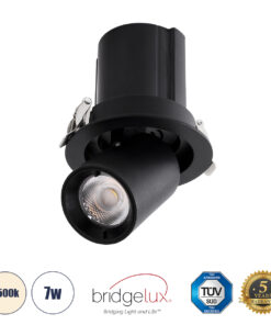 GLOBOSTAR® VIRGO-S 60304 Χωνευτό Κινούμενο Downlight Σποτ LED 7W 910lm 36° AC 220-240V IP20 Φυσικό Λευκό 4500K - Bridgelux COB Chip & TÜV SÜD Driver - Μαύρο Ματ - Μ9 x Π9 x Υ9cm / Q7.8cm - 5 Χρόνια Εγγύηση