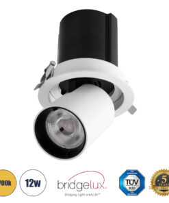 GLOBOSTAR® VIRGO-M 60307 Χωνευτό Κινούμενο Downlight Σποτ LED 12W 1500lm 36° AC 220-240V IP20 Θερμό Λευκό 2700K - Bridgelux COB Chip & TÜV SÜD Driver - Λευκό & Μαύρο Ματ - Μ11 x Π11 x Υ11.5cm / Q9.5cm - 5 Χρόνια Εγγύηση