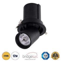 GLOBOSTAR® VIRGO-M 60309 Χωνευτό Κινούμενο Downlight Σποτ LED 12W 1500lm 36° AC 220-240V IP20 Θερμό Λευκό 2700K - Bridgelux COB Chip & TÜV SÜD Driver - Μαύρο Ματ - Μ11 x Π11 x Υ11.5cm / Q9.5cm - 5 Χρόνια Εγγύηση