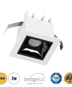 GLOBOSTAR® LUMINAR 60315 Χωνευτό Downlight Σποτ LED 2W 270lm 36° AC 220-240V IP20 Θερμό Λευκό 2700K - Osram SMD Chip & TÜV SÜD Driver - Λευκό & Μαύρο Ματ - Μ4.3 x Π4.3 x Υ4.5cm / Q3.5 x 3.5cm - 5 Χρόνια Εγγύηση