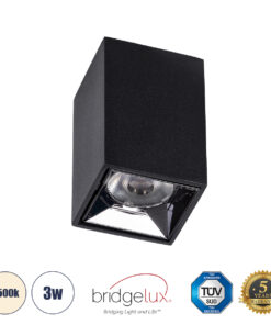 GLOBOSTAR® LUMINAR 60320 Downlight Σποτ LED 3W 420lm 36° AC 220-240V IP20 Φυσικό Λευκό 4500K - Osram SMD Chip & TÜV SÜD Driver - Μαύρο Ματ - Μ4.2 x Π4.2 x Υ6.6cm - 5 Χρόνια Εγγύηση