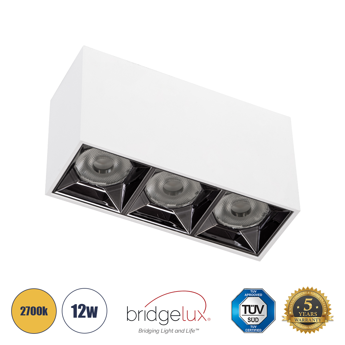 GLOBOSTAR® LUMINAR 60327 Downlight Σποτ LED 12W 1620lm 36° AC 220-240V IP20 Θερμό Λευκό 2700K - Osram SMD Chip & TÜV SÜD Driver - Λευκό Ματ - Μ11.8 x Π4.2 x Υ6.6cm - 5 Χρόνια Εγγύηση