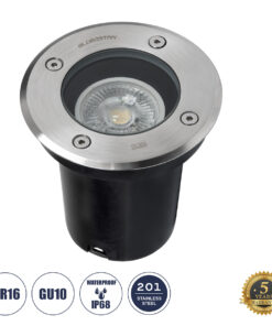 GLOBOSTAR® GIGO 60361 Χωνευτό Φωτιστικό Δαπέδου Σποτ για Λάμπα MR16 με Ντουί 1 x GU10 AC 220-240V Αδιάβροχο IP68 IK09 - Ανοξείδωτο Ατσάλι SS201 - Μ11 x Π11 x Υ11.5cm / Q10.4cm