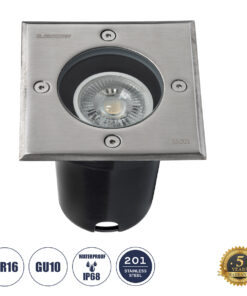 GLOBOSTAR® GIGO 60362 Χωνευτό Φωτιστικό Δαπέδου Σποτ για Λάμπα MR16 με Ντουί 1 x GU10 AC 220-240V Αδιάβροχο IP68 IK09 - Ανοξείδωτο Ατσάλι SS201 - Μ11 x Π11 x Υ11.5cm / Q10.4 x 10.4cm