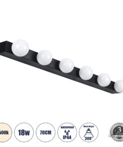 GLOBOSTAR® BELLA 60452 Μοντέρνο Φωτιστικό Τοίχου - Απλίκα Καθρέπτη Μπάνιου LED 18W 2052lm 300° AC 220-240V IP44 Φυσικό Λευκό 4500K - Bridgelux COB Chip & TÜV SÜD Driver - Μαύρο Ματ & Λευκό - Μ70 x Π11 x Υ6cm - 3 Χρόνια Εγγύηση
