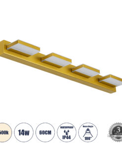 GLOBOSTAR® KARLA 60457 Μοντέρνο Φωτιστικό Τοίχου - Απλίκα Καθρέπτη Μπάνιου LED 14W 1600lm 180° AC 220-240V IP44 Φυσικό Λευκό 4500K - Lumileds SMD Chip & TÜV SÜD Driver - Χρυσό - Μ60 x Π9 x Υ5cm - 3 Χρόνια Εγγύηση
