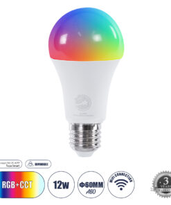 GLOBOSTAR® SMARTME 60490 Λάμπα E27 A60 Smart Home WiFi με Λειτουργία μέσω Tuya APP LED 12W 1200lm 260° AC 220-240V IP20 Πολύχρωμο RGBW+WW Dimmable - Bridgelux Chip - Μ6 x Π6 x Υ12cm - 3 Χρόνια Εγγύηση