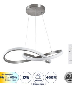 GLOBOSTAR® DEXTER 60498 Μοντέρνο Κρεμαστό Φωτιστικό Οροφής LED 72W 8064lm 300° AC 220-240V IP20 Ρυθμιζόμενο Λευκό CCT με Χειριστήριο από 2700K έως 6000K Dimmable - Lumileds SMD Chip - Νίκελ Βούρτσας - Μ56 x Π56 x Υ14cm - 3 Χρόνια Εγγύηση