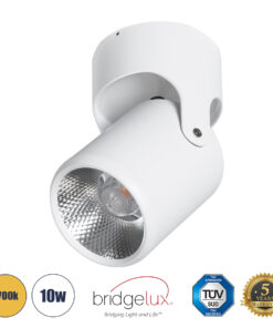 GLOBOSTAR® DETRONIC 60502 Κινούμενο Downlight Σποτ LED 10W 1250lm 24° AC 220-240V IP20 Θερμό Λευκό 2700K - Bridgelux COB Chip & TÜV SÜD Driver - Λευκό Ματ - Μ9 x Π9 x Υ16cm - 5 Χρόνια Εγγύηση