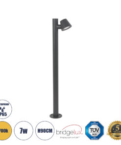 GloboStar® GARDENIA 60507 Φωτιστικό Κήπου - Κολωνάκι Αρχιτεκτονικού Φωτισμού Εξωτερικού Χώρου LED 7W 700lm 60° AC220-240V Αδιάβροχο IP65 - Σώμα Αλουμινίου & Tempered Glass - Μ12 x Π18 x Υ90cm - Θερμό Λευκό 2700K - Γκρι Ανθρακί - Bridgelux Chip - 5 Years Warranty