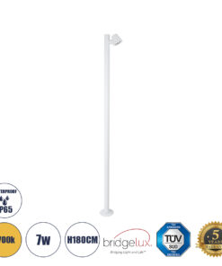 GloboStar® GARDENIA 60509 Φωτιστικό Κήπου - Πάρκου - Πλατείας - Κολωνάκι Αρχιτεκτονικού Φωτισμού Εξωτερικού Χώρου LED 7W 700lm 60° AC220-240V Αδιάβροχο IP65 - Σώμα Αλουμινίου & Tempered Glass - Μ15 x Π18 x Υ180cm - Θερμό Λευκό 2700K - Λευκό - Bridgelux Chip - 5 Years Warranty