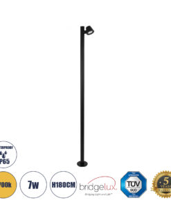 GloboStar® GARDENIA 60511 Φωτιστικό Κήπου - Πάρκου - Πλατείας - Κολωνάκι Αρχιτεκτονικού Φωτισμού Εξωτερικού Χώρου LED 7W 700lm 60° AC220-240V Αδιάβροχο IP65 - Σώμα Αλουμινίου & Tempered Glass - Μ15 x Π18 x Υ180cm - Θερμό Λευκό 2700K - Μαύρο - Bridgelux Chip - 5 Years Warranty