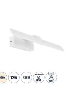 GLOBOSTAR® MIRROR 60512 Μοντέρνο Φωτιστικό Τοίχου - Απλίκα Καθρέπτη Μπάνιου LED 12W 1440lm 120° AC 220-240V IP54 Φυσικό Λευκό 4500K - Lumileds SMD Chip & TÜV SÜD Driver - Λευκό Ματ - Μ42 x Π5 x Υ15cm - 2 Χρόνια Εγγύηση