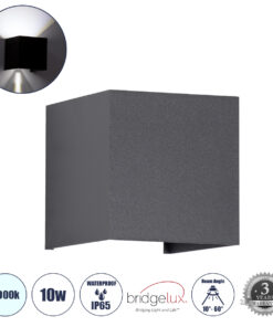 GLOBOSTAR® AXIS-S 60567 Μοντέρνο Φωτιστικό Τοίχου - Απλίκα LED 10W 1250lm 5°/60° AC 220-240V Αδιάβροχο IP65 Ψυχρό Λευκό 6000K - Bridgelux COB Chip & TÜV SÜD Driver - Γκρι Ανθρακί Ματ - Μ10 x Π10 x Υ10cm - 5 Χρόνια Εγγύηση