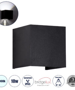 GLOBOSTAR® AXIS-S 60568 Μοντέρνο Φωτιστικό Τοίχου - Απλίκα LED 10W 1250lm 5°/60° AC 220-240V Αδιάβροχο IP65 Ψυχρό Λευκό 6000K - Bridgelux COB Chip & TÜV SÜD Driver - Μαύρο Ματ - Μ10 x Π10 x Υ10cm - 5 Χρόνια Εγγύηση