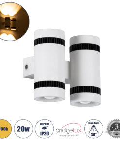 GLOBOSTAR® CANNONAL 60578 Μοντέρνο Φωτιστικό Τοίχου - Απλίκα LED 20W 2300lm 30° AC 220-240V IP20 Θερμό Λευκό 2700K - Bridgelux COB Chip & TÜV SÜD Driver - Μαύρο Ματ & Λευκό Ματ - Μ12 x Π6.5 x Υ11cm - 3 Χρόνια Εγγύηση