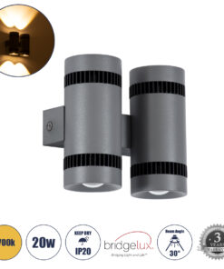 GLOBOSTAR® CANNONAL 60579 Μοντέρνο Φωτιστικό Τοίχου - Απλίκα LED 20W 2300lm 30° AC 220-240V IP20 Θερμό Λευκό 2700K - Bridgelux COB Chip & TÜV SÜD Driver - Μαύρο Ματ & Γκρι Ανθρακί Ματ - Μ12 x Π6.5 x Υ11cm - 3 Χρόνια Εγγύηση