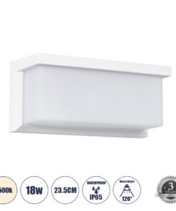 GLOBOSTAR® CITYSCAPE 60697 Μοντέρνο Φωτιστικό Τοίχου - Απλίκα LED 18W 1890lm 120° AC 220-240V Αδιάβροχο IP65 Φυσικό Λευκό 4500K - Bridgelux SMD Chip - Λευκό Ματ - Μ23.5 x Π11 x Υ10cm - 3 Χρόνια Εγγύηση