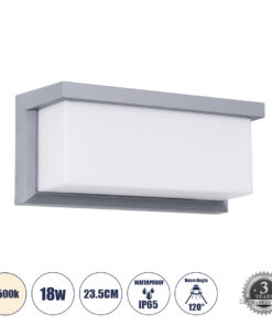 GLOBOSTAR® CITYSCAPE 60698 Μοντέρνο Φωτιστικό Τοίχου - Απλίκα LED 18W 1890lm 120° AC 220-240V Αδιάβροχο IP65 Φυσικό Λευκό 4500K - Bridgelux SMD Chip - Γκρι Ματ - Μ23.5 x Π11 x Υ10cm - 3 Χρόνια Εγγύηση