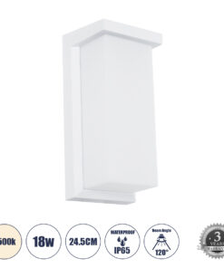GLOBOSTAR® LOFT 60760 Μοντέρνο Φωτιστικό Τοίχου - Απλίκα LED 18W 1890lm 120° AC 220-240V Αδιάβροχο IP65 Φυσικό Λευκό 4500K - Bridgelux SMD Chip - Λευκό Ματ - Μ24.5 x Π11 x Υ9.5cm - 3 Χρόνια Εγγύηση