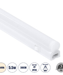 GloboStar® TUBO 60785 Γραμμικό Φωτιστικό Οροφής Linear LED Τύπου T5 Επεκτεινόμενο 5.5W 539lm 180° AC 220-240V IP20 Πάγκου Κουζίνας με Διακόπτη On/Off Μ30 x Π2.2 x Υ3.5cm Φυσικό Λευκό 4500K - Λευκό - 3 Years Warranty