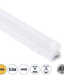 GloboStar® TUBO 60786 Γραμμικό Φωτιστικό Οροφής Linear LED Τύπου T5 Επεκτεινόμενο 5.5W 528lm 180° AC 220-240V IP20 Πάγκου Κουζίνας με Διακόπτη On/Off Μ30 x Π2.2 x Υ3.5cm Θερμό Λευκό 2700K - Λευκό - 3 Years Warranty