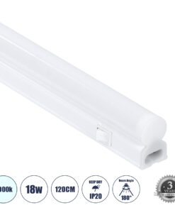 GloboStar® TUBO 60790 Γραμμικό Φωτιστικό Οροφής Linear LED Τύπου T5 Επεκτεινόμενο 18W 1800lm 180° AC 220-240V IP20 Πάγκου Κουζίνας με Διακόπτη On/Off Μ120 x Π2.2 x Υ3.5cm Ψυχρό Λευκό 6000K - Λευκό - 3 Years Warranty