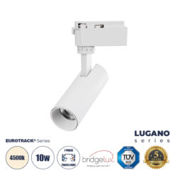 GloboStar® LUGANO 60801 Μονοφασικό Φωτιστικό Σποτ Ράγας LED 10W 1250lm 36° Acrylic HQ LENS AC 220-240V IP20 Φ4.5 x Υ18cm Φυσικό Λευκό 4500K - EUROTRACK® System 1L+1N - Λευκό - Bridgelux Chip - TÜV Certified Driver - 5 Χρόνια Εγγύηση