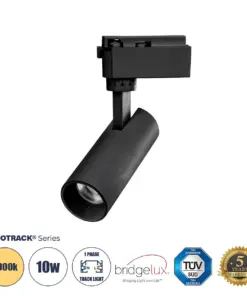 GLOBOSTAR® LUGANO 60805 Μονοφασικό Σποτ Ράγας LED 10W 1200lm 36° AC 220-240V IP20 Θερμό Λευκό 2700K - Bridgelux COB Chip & TÜV SÜD Driver - Eurotrack 1PH - Μαύρο Ματ - Μ4.5 x Π4.5 x Υ18cm - 5 Χρόνια Εγγύηση