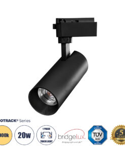 GLOBOSTAR® LUGANO 60811 Μονοφασικό Σποτ Ράγας LED 20W 2400lm 36° AC 220-240V IP20 Θερμό Λευκό 2700K - Bridgelux COB Chip & TÜV SÜD Driver - Eurotrack 1PH - Μαύρο Ματ - Μ6.5 x Π6.5 x Υ20cm - 5 Χρόνια Εγγύηση