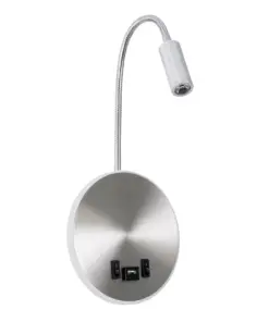 GLOBOSTAR® GOOSE 60884 Μοντέρνο Φωτιστικό Τοίχου - Απλίκα Ξενοδοχείου Reading Light με Φορτιστή USB 3A LED 6W 600lm 36° & 360° AC 220-240V IP20 Φυσικό Λευκό 4500K - CREE XPE & Lumileds SMD Chip & TÜV SÜD Driver - Νίκελ Βούρτσας - Μ15.5 x Π15 x Υ30.5cm - 3 Χρόνια Εγγύηση