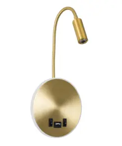 GLOBOSTAR® GOOSE 60885 Μοντέρνο Φωτιστικό Τοίχου - Απλίκα Ξενοδοχείου Reading Light με Φορτιστή USB 3A LED 6W 600lm 36° & 360° AC 220-240V IP20 Φυσικό Λευκό 4500K - CREE XPE & Lumileds SMD Chip & TÜV SÜD Driver - Χρυσό Πλατίνα - Μ15.5 x Π15 x Υ30.5cm - 3 Χρόνια Εγγύηση