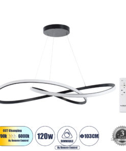 GLOBOSTAR® DEXTER 60917 Μοντέρνο Κρεμαστό Φωτιστικό Οροφής LED 120W 13440lm 300° AC 220-240V IP20 Ρυθμιζόμενο Λευκό CCT με Χειριστήριο από 2700K έως 6000K Dimmable - Lumileds SMD Chip - Μαύρο Ματ - Μ103 x Π103 x Υ22cm - 3 Χρόνια Εγγύηση