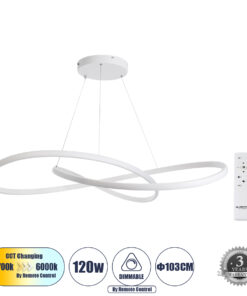 GLOBOSTAR® DEXTER 60918 Μοντέρνο Κρεμαστό Φωτιστικό Οροφής LED 120W 13440lm 300° AC 220-240V IP20 Ρυθμιζόμενο Λευκό CCT με Χειριστήριο από 2700K έως 6000K Dimmable - Lumileds SMD Chip - Λευκό Ματ - Μ103 x Π103 x Υ22cm - 3 Χρόνια Εγγύηση